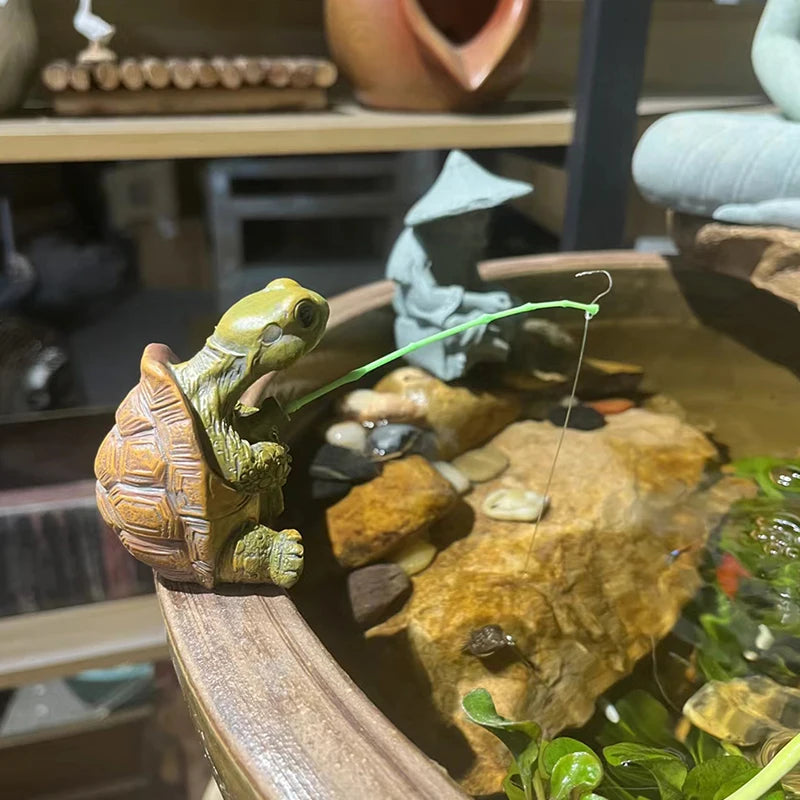 Rope Fishing Turtle Figurine